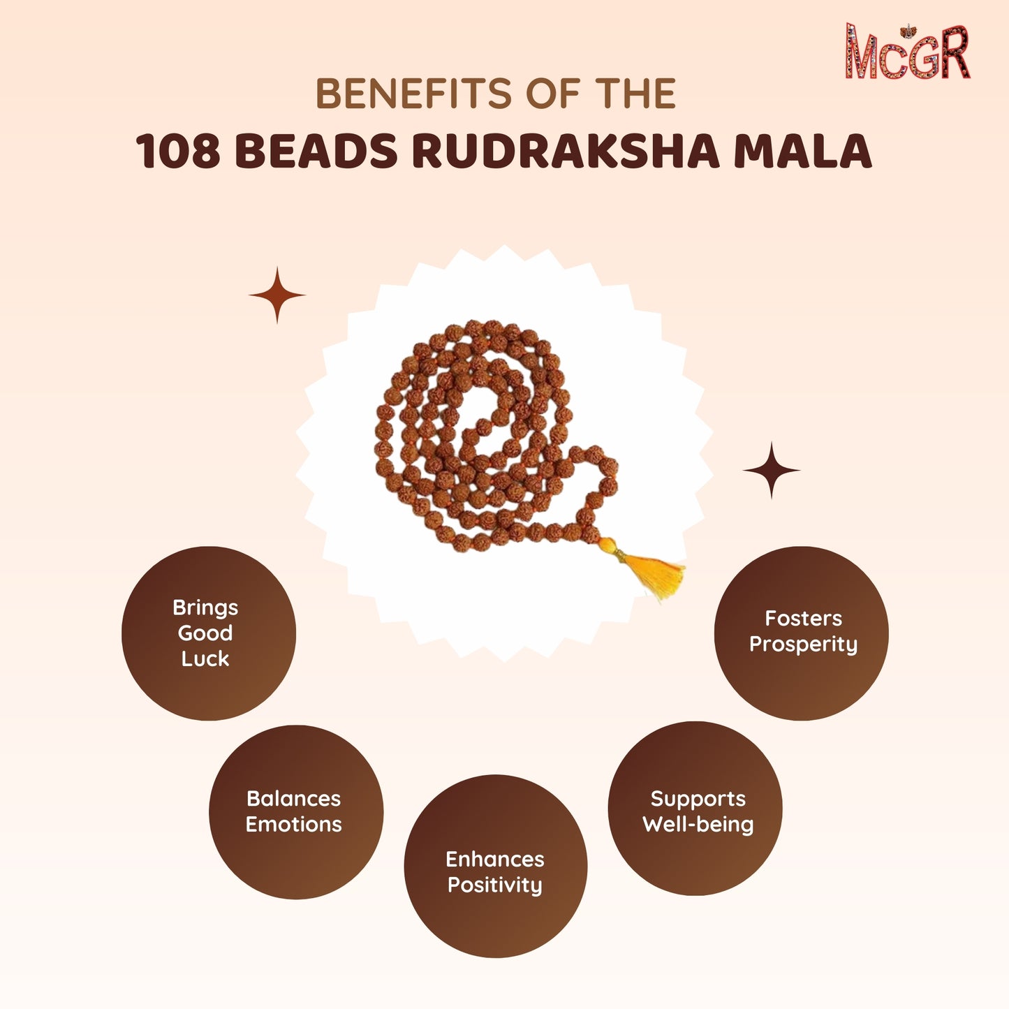 MCGR 108 Beads Rudraksha Natural Seed Prayer Beads