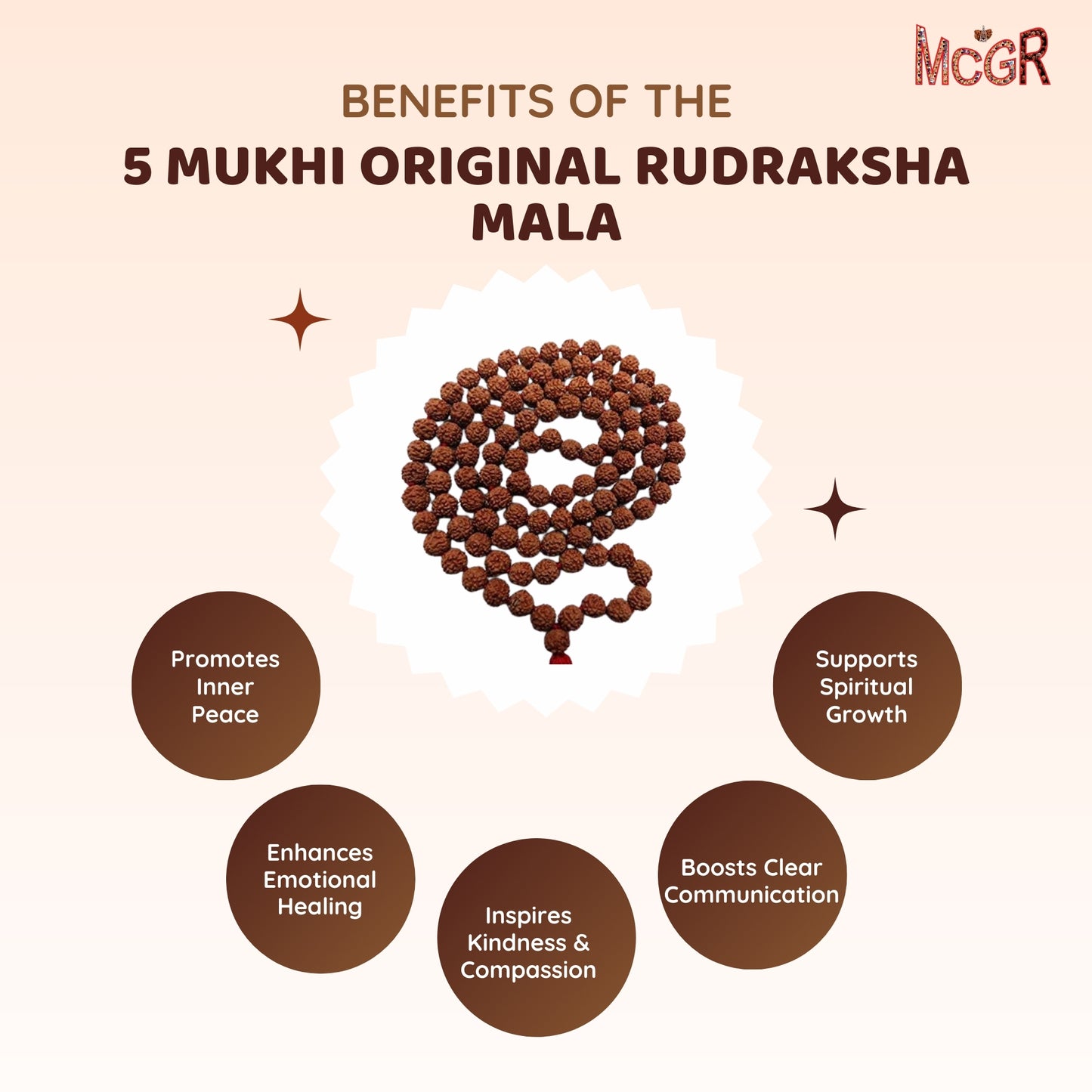 MCGR 5 Mukhi Original Rudraksha Mala (Brown, 7-8mm)