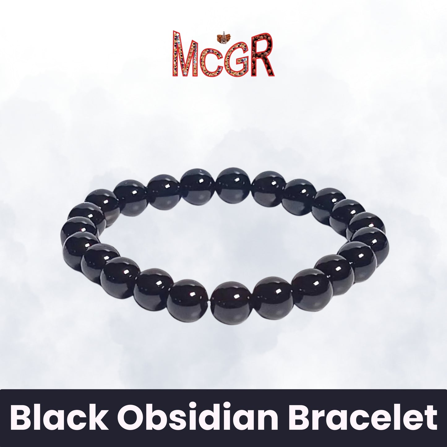 MCGR Natural Black Obsidian Round Crystal Bracelet for Men and Women