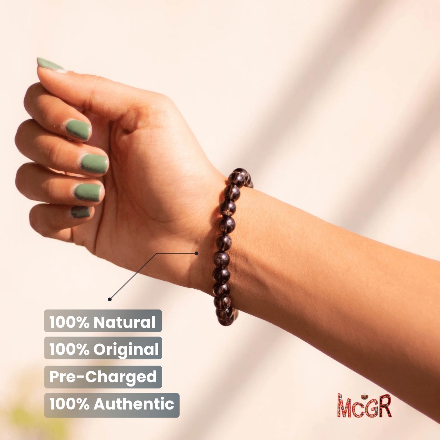 MCGR Smoky Quartz Unisex Crystal Bracelet for Men and Women