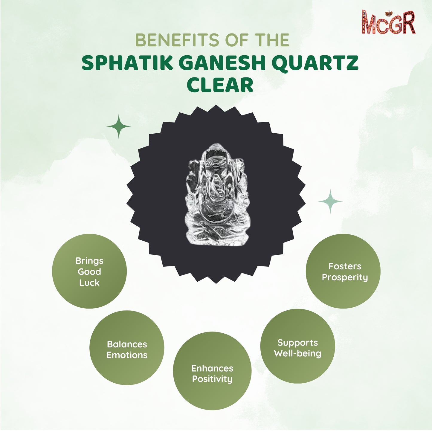 MCGR Sphatik Ganesh Quartz Clear for Mediation Pooja