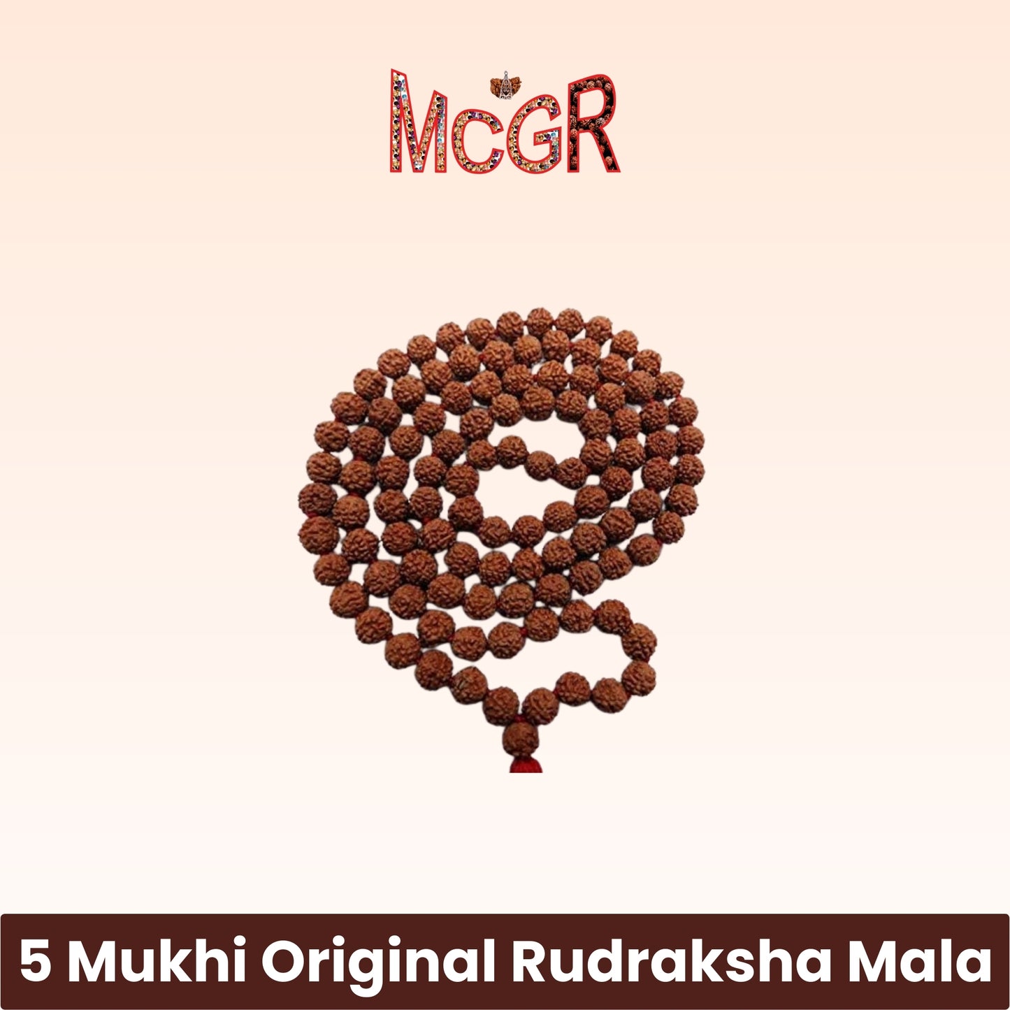 MCGR 5 Mukhi Original Rudraksha Mala (Brown, 7-8mm)