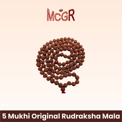 MCGR 5 Mukhi Original Rudraksha Mala (Brown, 7-8mm)