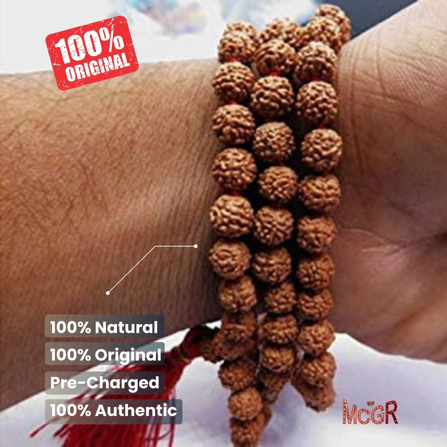 MCGR 5 Mukhi Original Rudraksha Mala (Brown, 7-8mm)