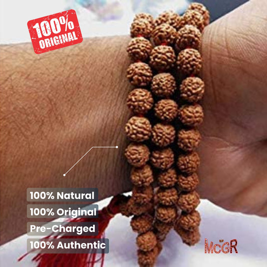 MCGR 5 Mukhi Original Rudraksha Mala (Brown, 7-8mm)