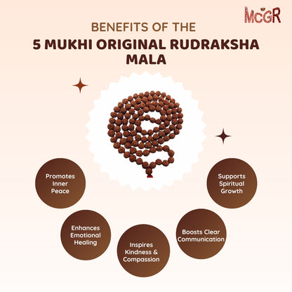 MCGR 5 Mukhi Original Rudraksha Mala (Brown, 7-8mm)
