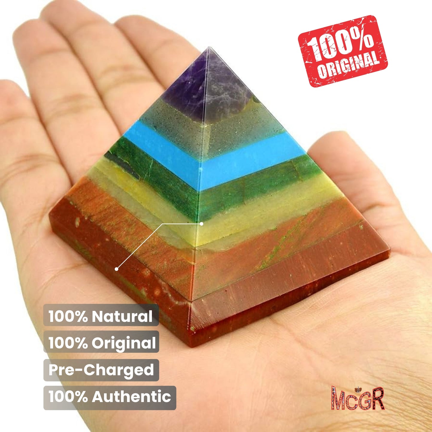 MCGR 7 Chakra Stone Pyramid for Meditation Focus & Positive Energy
