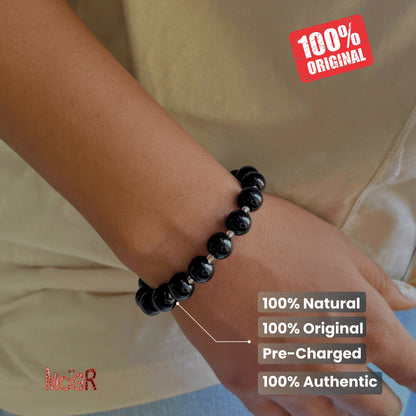 MCGR Natural Black Obsidian Round Crystal Bracelet for Men and Women