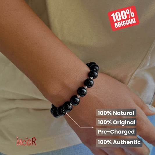 MCGR Natural Black Obsidian Round Crystal Bracelet for Men and Women