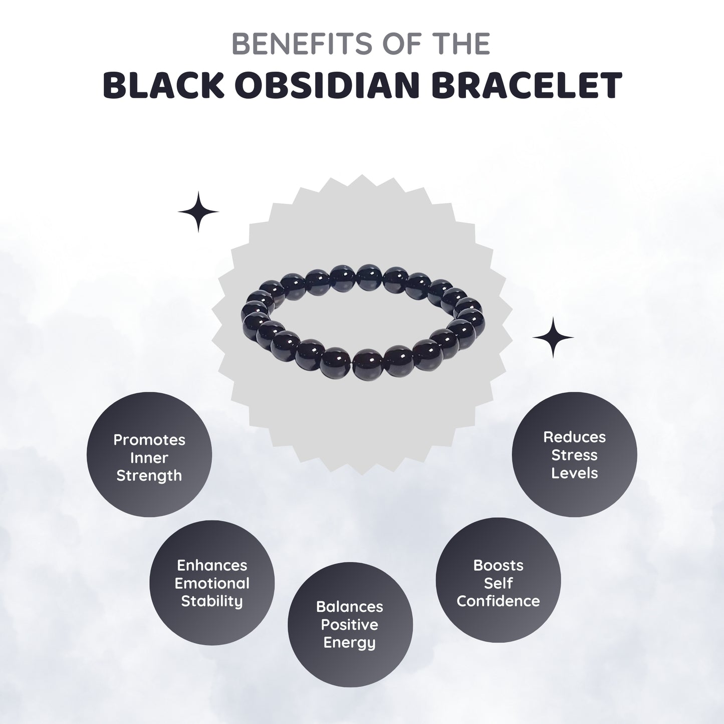 MCGR Natural Black Obsidian Round Crystal Bracelet for Men and Women