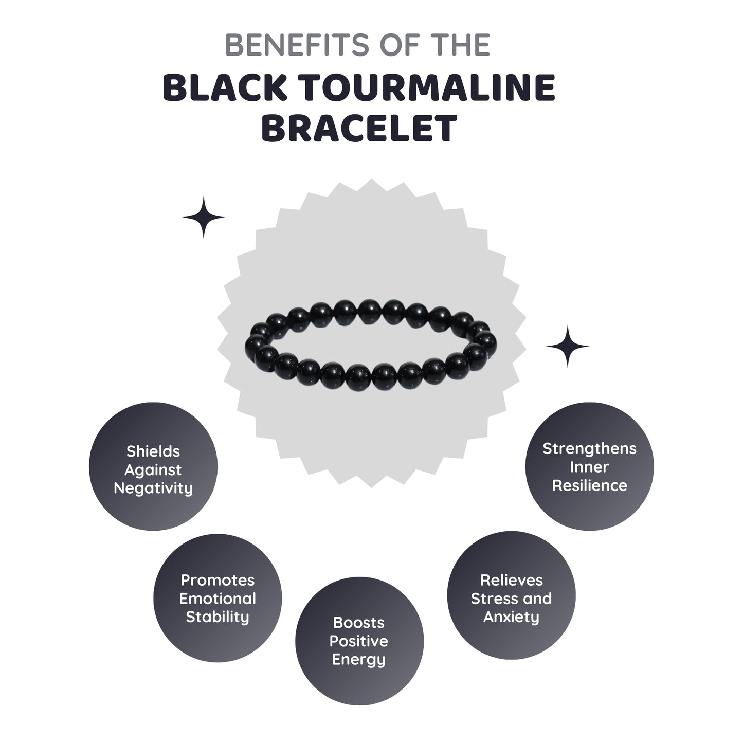 MCGR Black Tourmaline Crystal Bracelet for Women and Men
