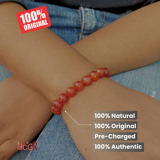 MCGR Natural Certified Carnelian Bracelet Round for Women and Men