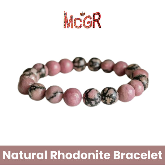 MCGR Natural Rhodonite Bracelet Unisex for Men and Women