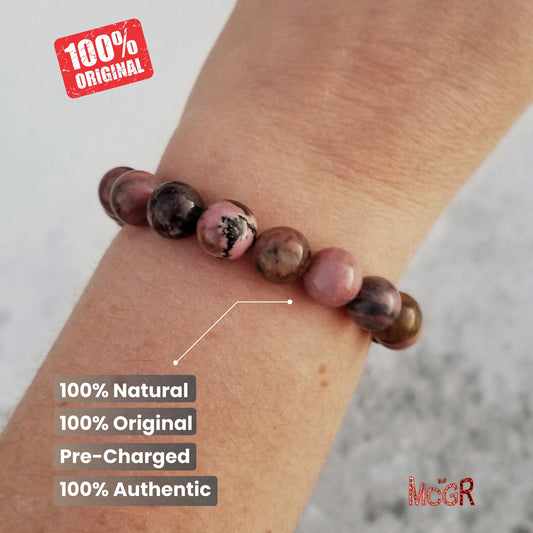 MCGR Natural Rhodonite Bracelet Unisex for Men and Women