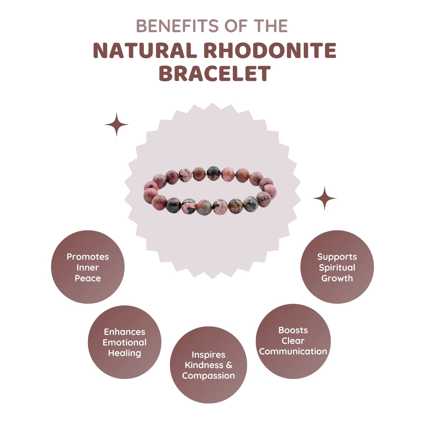 MCGR Natural Rhodonite Bracelet Unisex for Men and Women