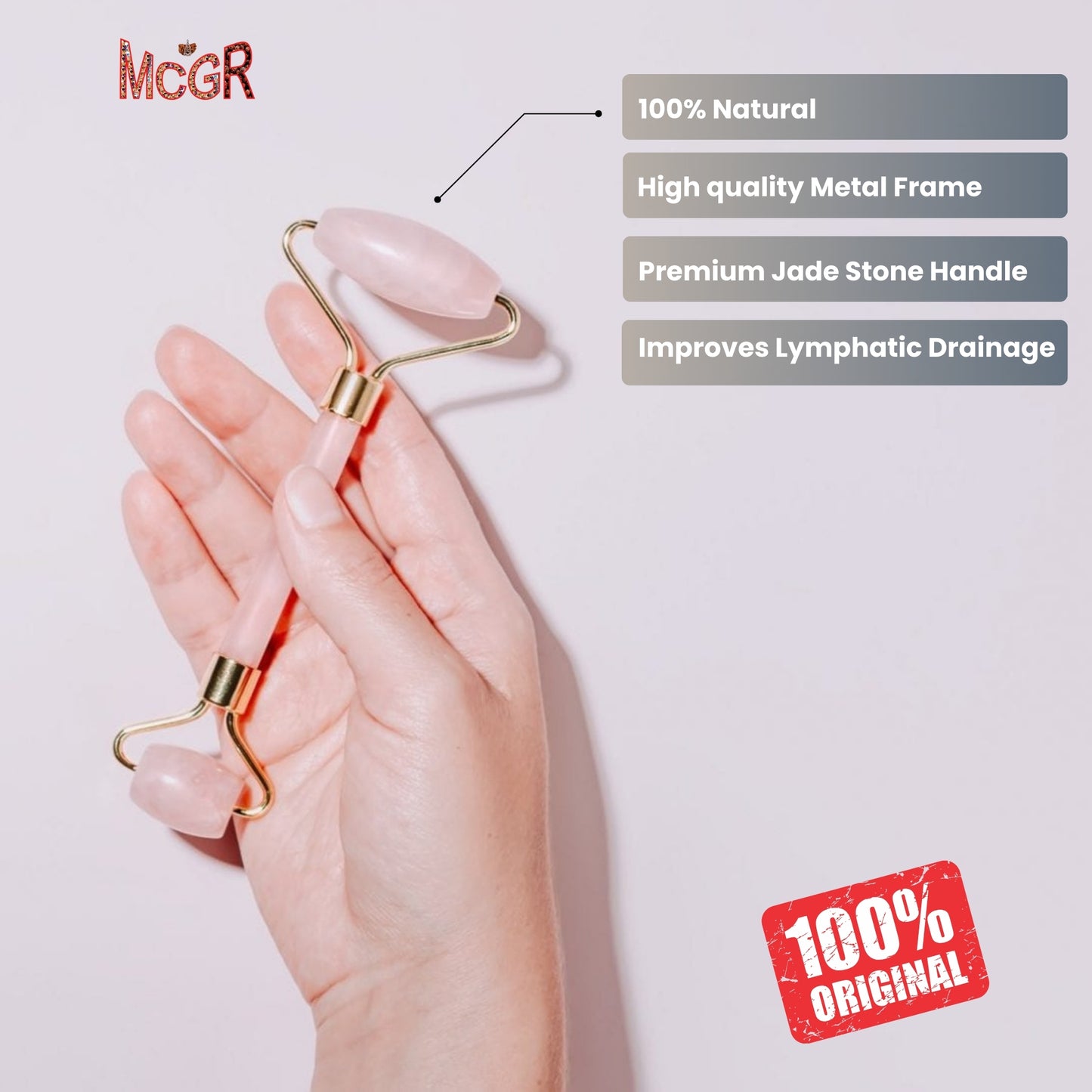 MCGR Rose Quartz Jade Roller with Dual Heads for Skin Healing & Wrinkles