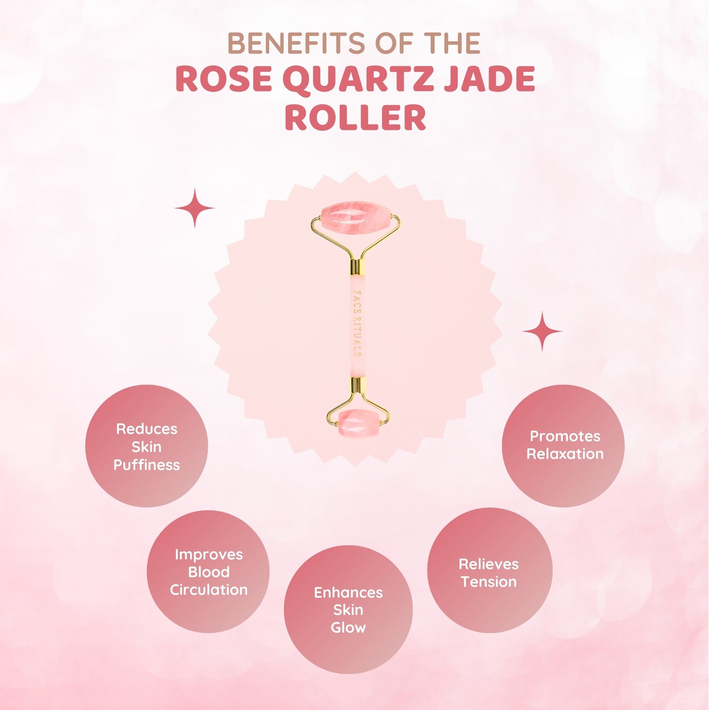 MCGR Rose Quartz Jade Roller with Dual Heads for Skin Healing & Wrinkles