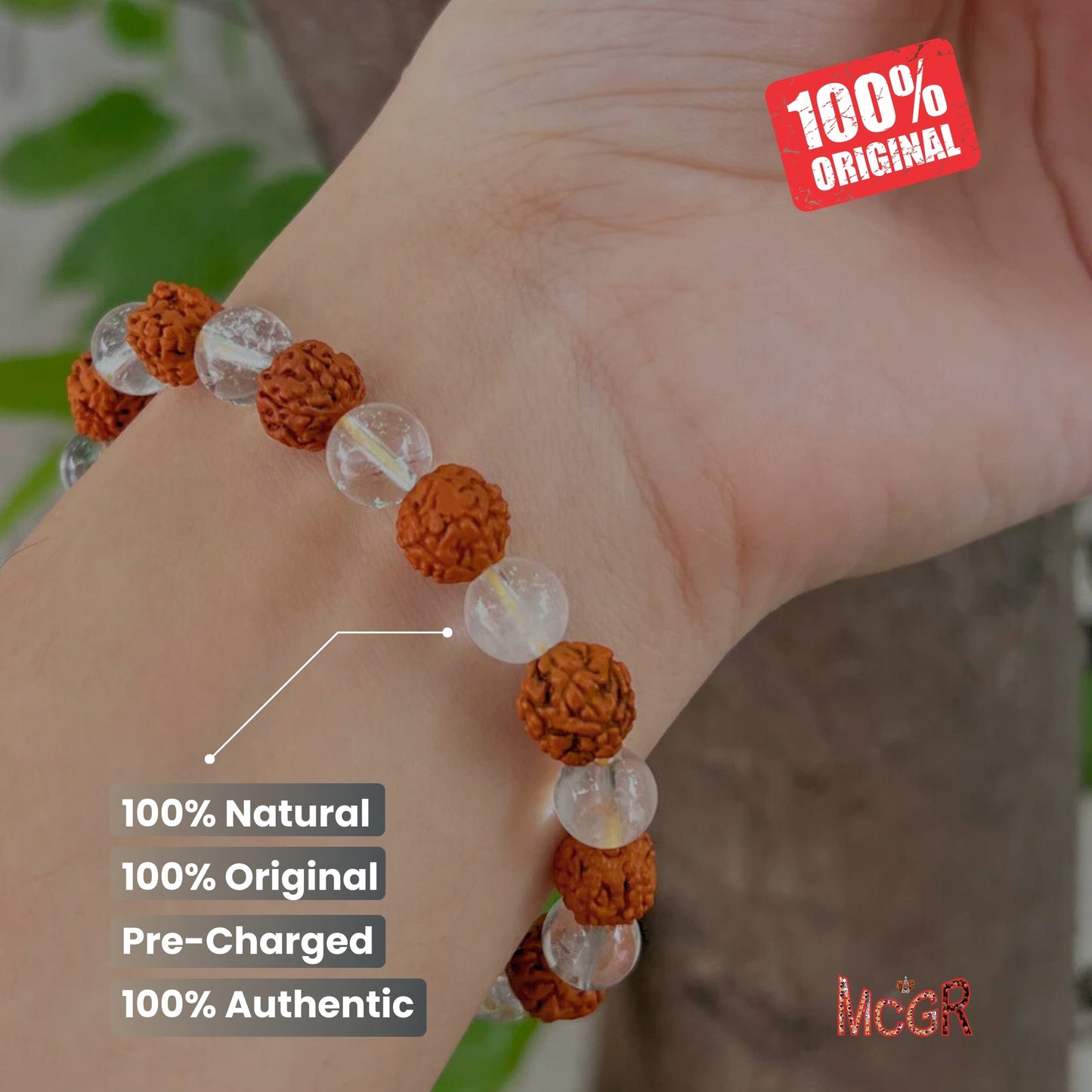 MCGR Rudraksha & Clear Quartz Bracelet for Men and Woman