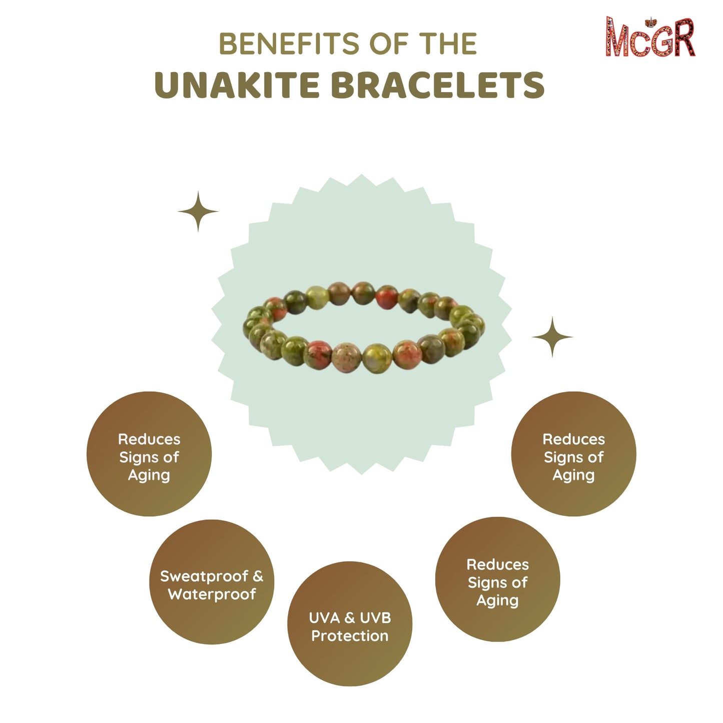 MCGR Natural Unakite Unisex Bracelet for Men and Women