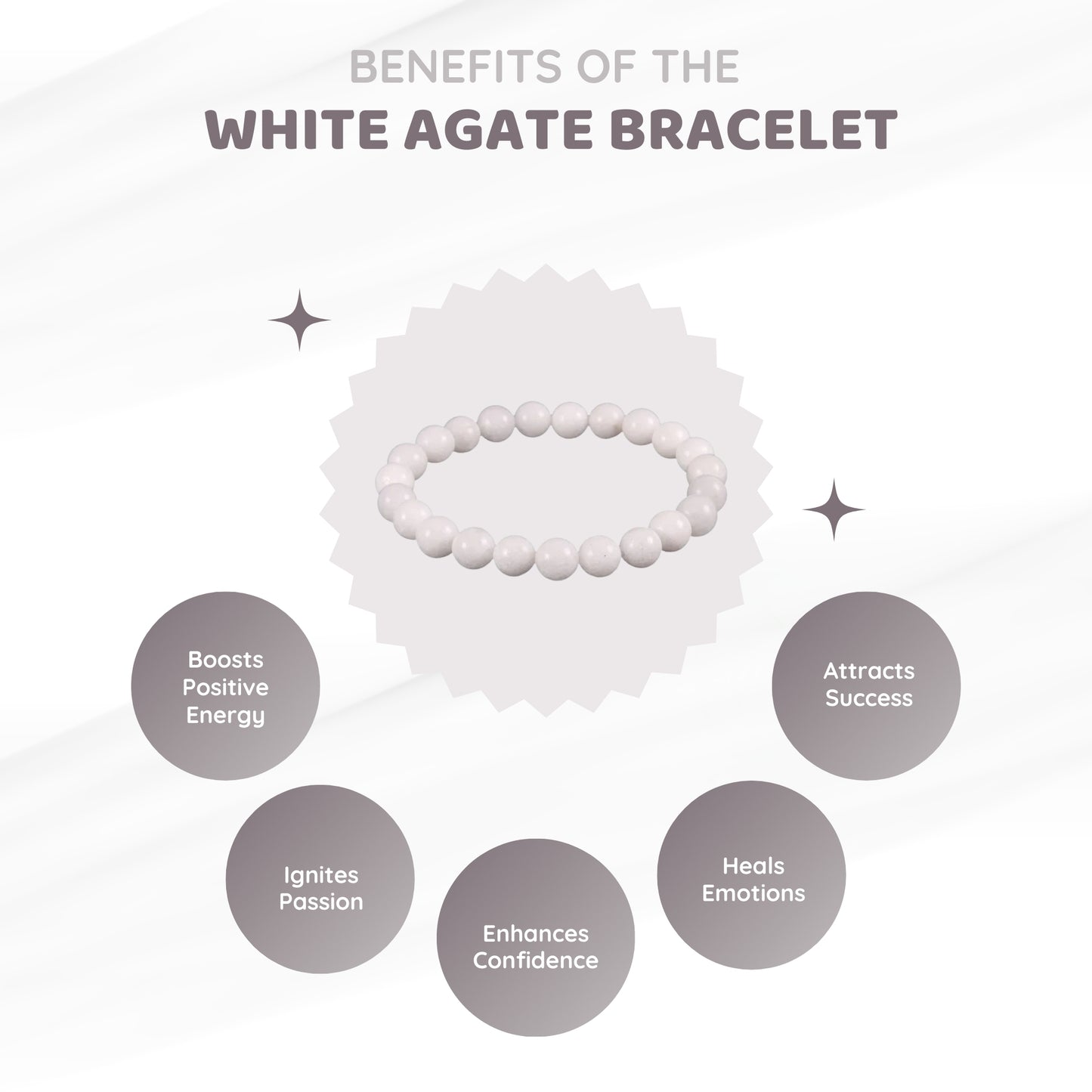 MCGR Natural White Agate Unisex Bracelet for Men and Women