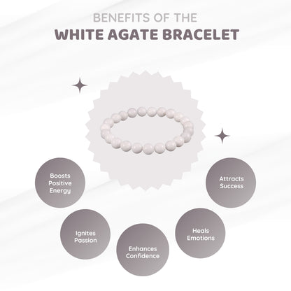MCGR Natural White Agate Unisex Bracelet for Men and Women